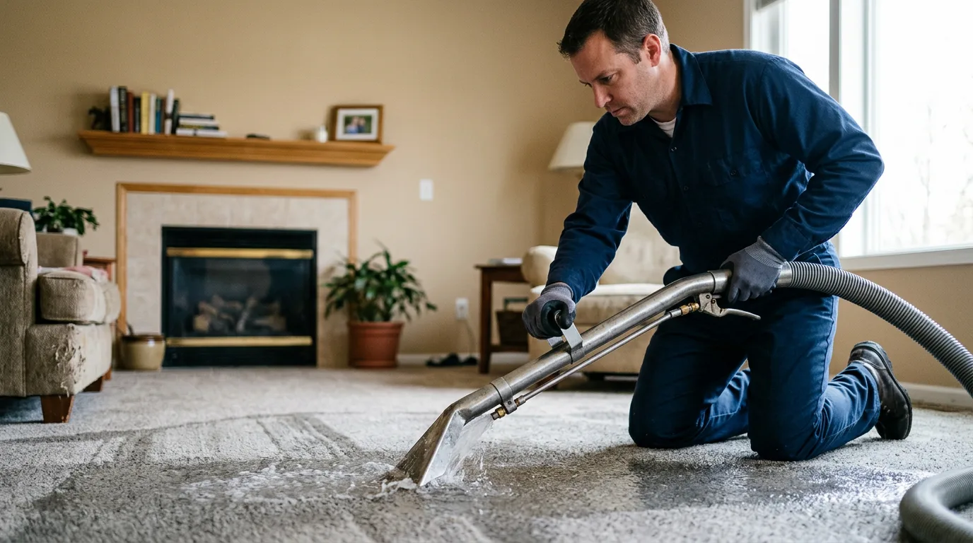 Water damage restoration technician working near Chester, CT